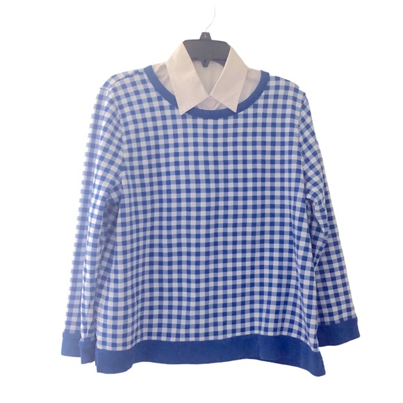 Talbots crewneck sweatshirt gingham check long sleeve ribbed hem and cuffs - Picture 3 of 6